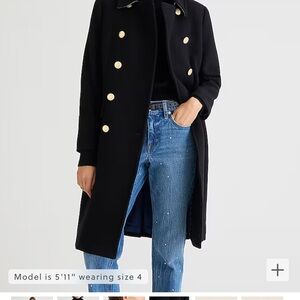 NEW Classic Black Wool Coat with Structured Collar and Tailored Design.